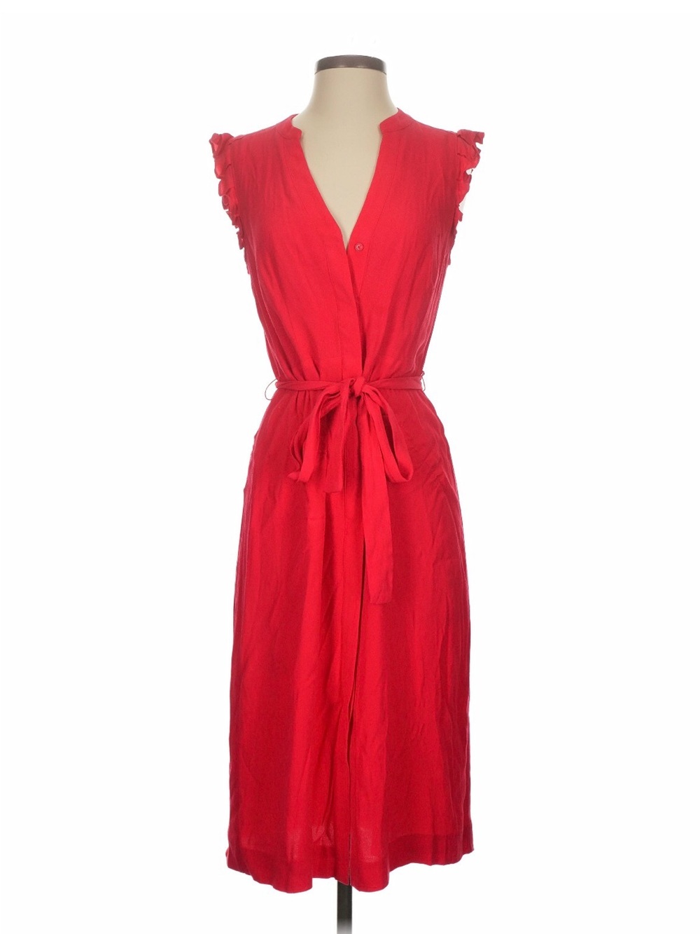 Ann Taylor Red Sleeveless Tie-Waist Midi Dress